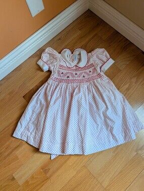 Vintage Anisa Girls’ Pink Smocked Polka Dot Dress Size 2 100% Cotton